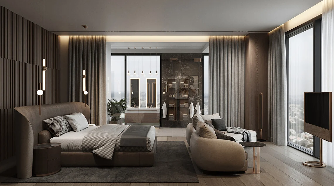 Penthouse master bedroom